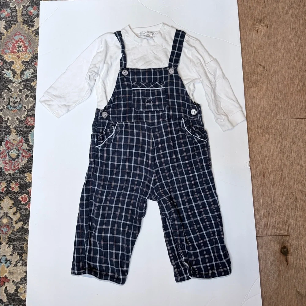 Babycottons Baby Boys 12 Months Plaid Overalls & White Top Outfit Set